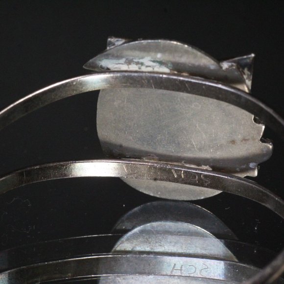 STERLING SILVER ONYX CABOCHON SOUTHWESTERN CUFF BRACELET - Picture 6 of 6